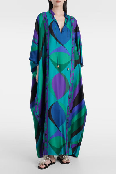 KaleaWave™ | Satijnen Kaftan met Psychedelische Print