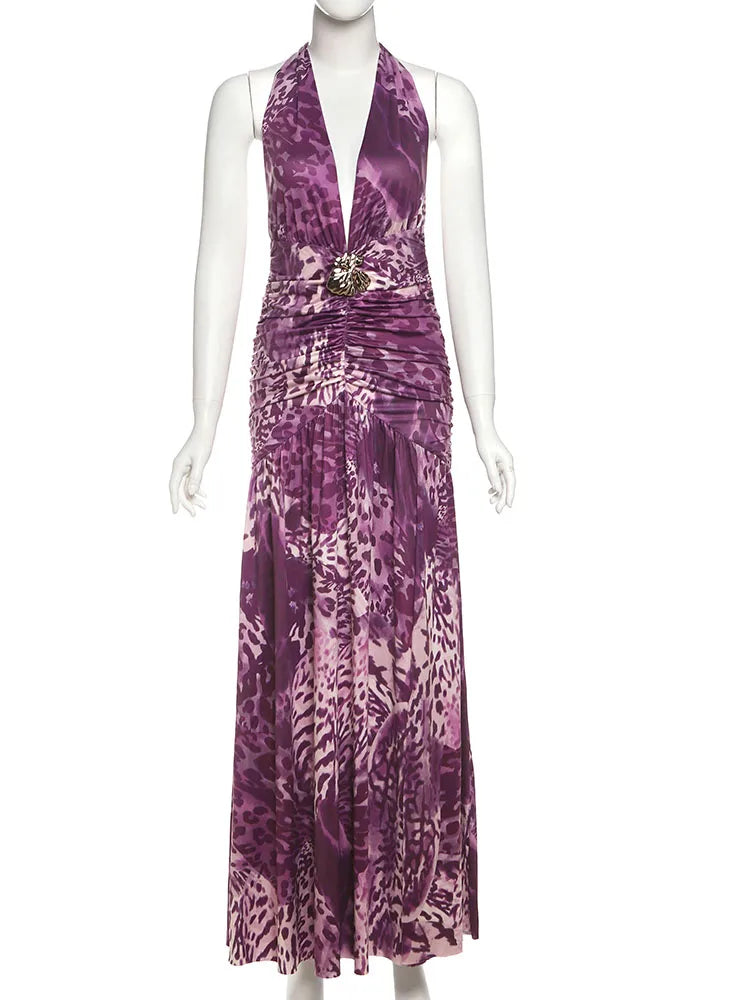 Sorella™ | Backless Leopard Maxi Dress met Schelpdetails